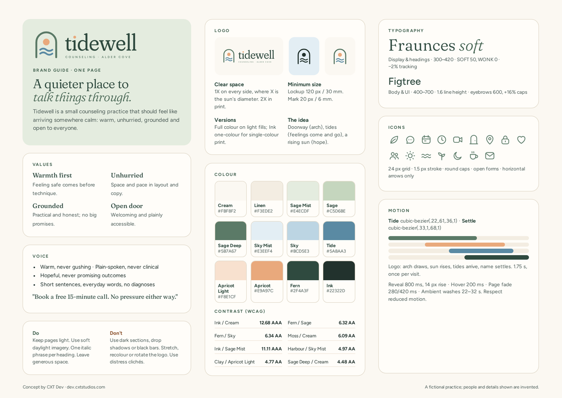 Preview of the one-page Tidewell brand guide